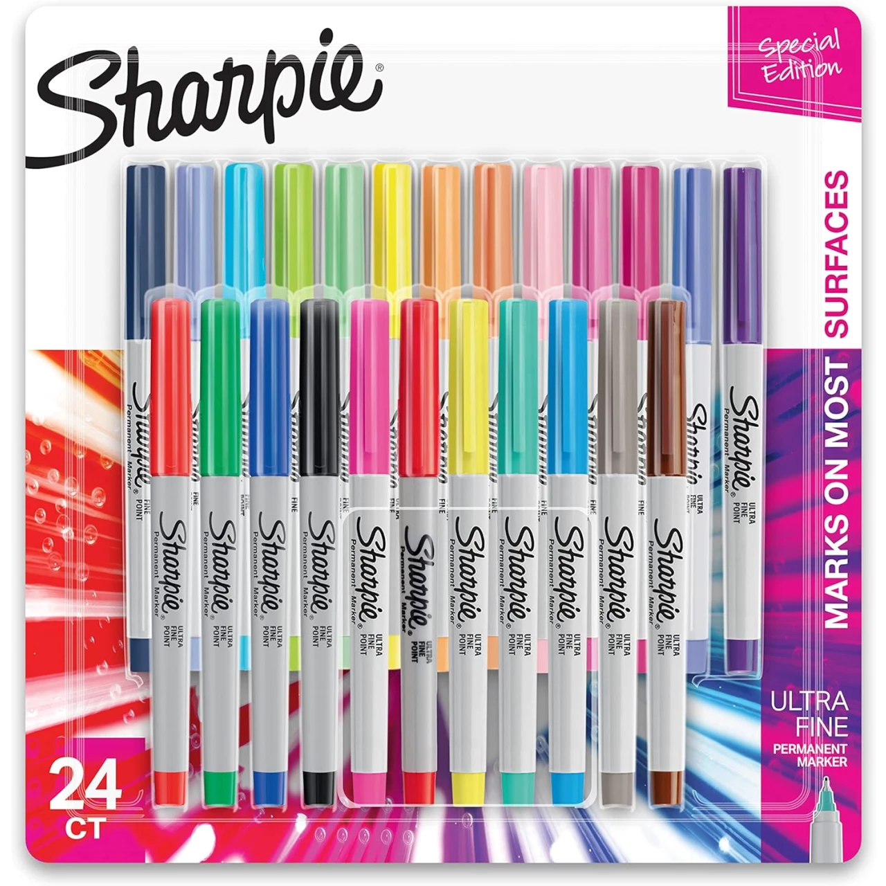 SHARPIE Color Burst Permanent Markers, Ultra Fine Point, Assorted Colors, 24 Count