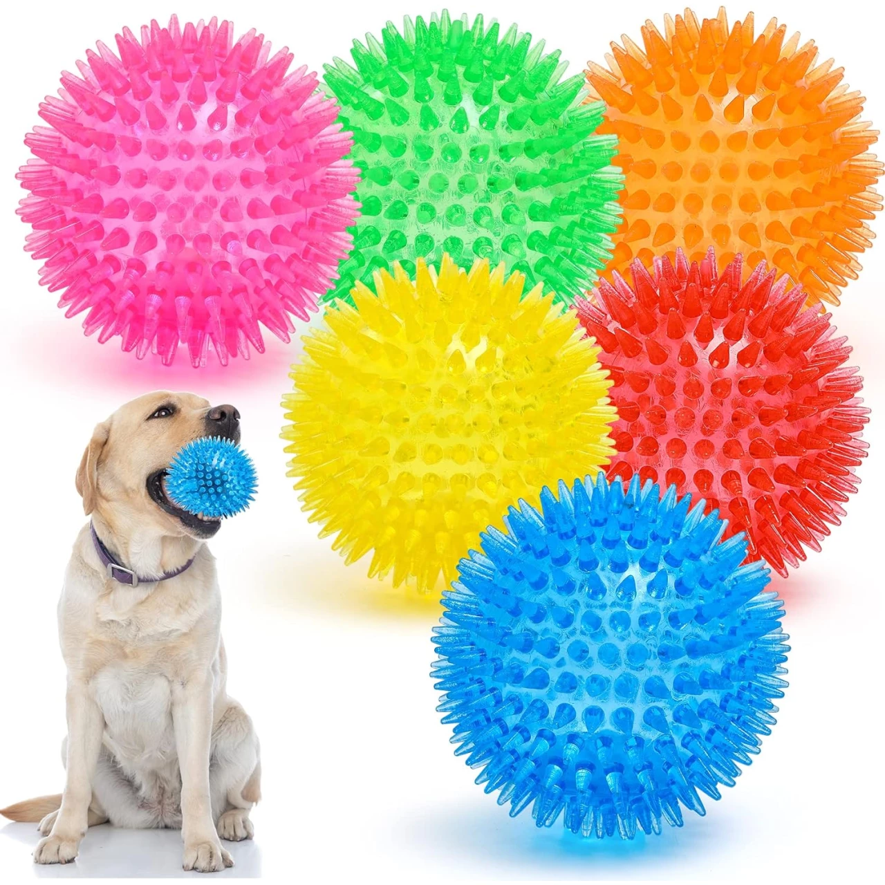 VITEVER 3.5” Squeaky Dog Toy Balls (6 Colors) Puppy Chew Toys for Teething, BPA Free Non-Toxic, Spikey Dog Balls for Medium, Large &amp; Small Dogs, Durable Dog Toys for Aggressive Chewers