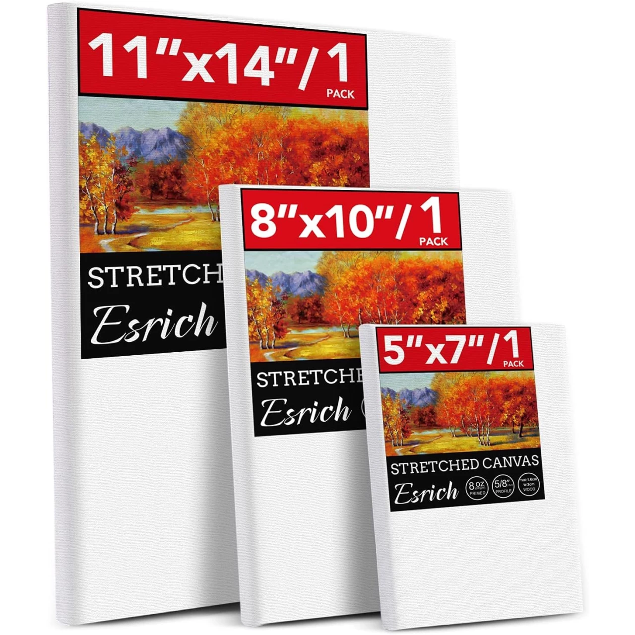 3 Pack Canvases for Painting with Multi Pack 11x14&quot;, 5x7&quot;, 8x10&quot;, Painting Canvas for Oil &amp; Acrylic Paint
