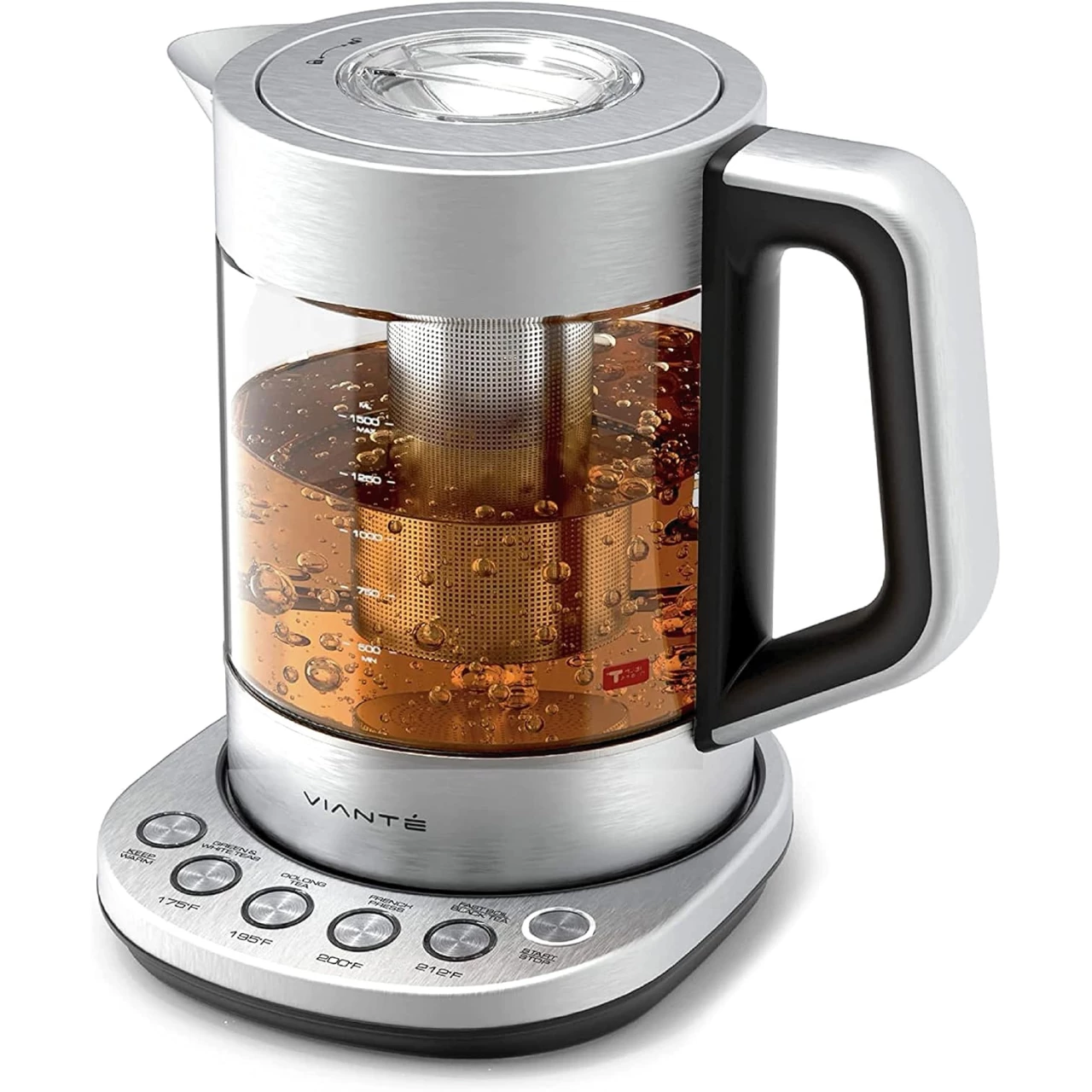 Hot Tea Maker Electric Glass Kettle with tea infuser and temperature control. Automatic Shut off.