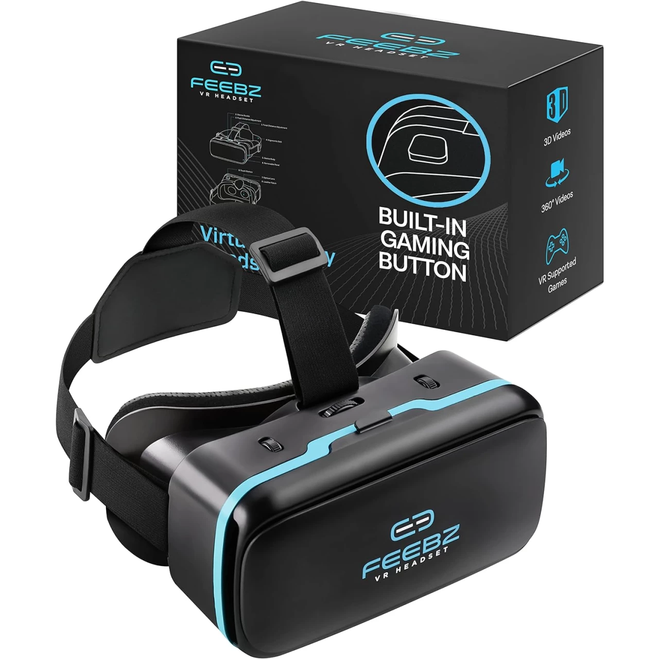 VR Headset for Android - with Built-in Action Button | Virtual Reality Goggles for 4.7”-6.5” Cell Phone