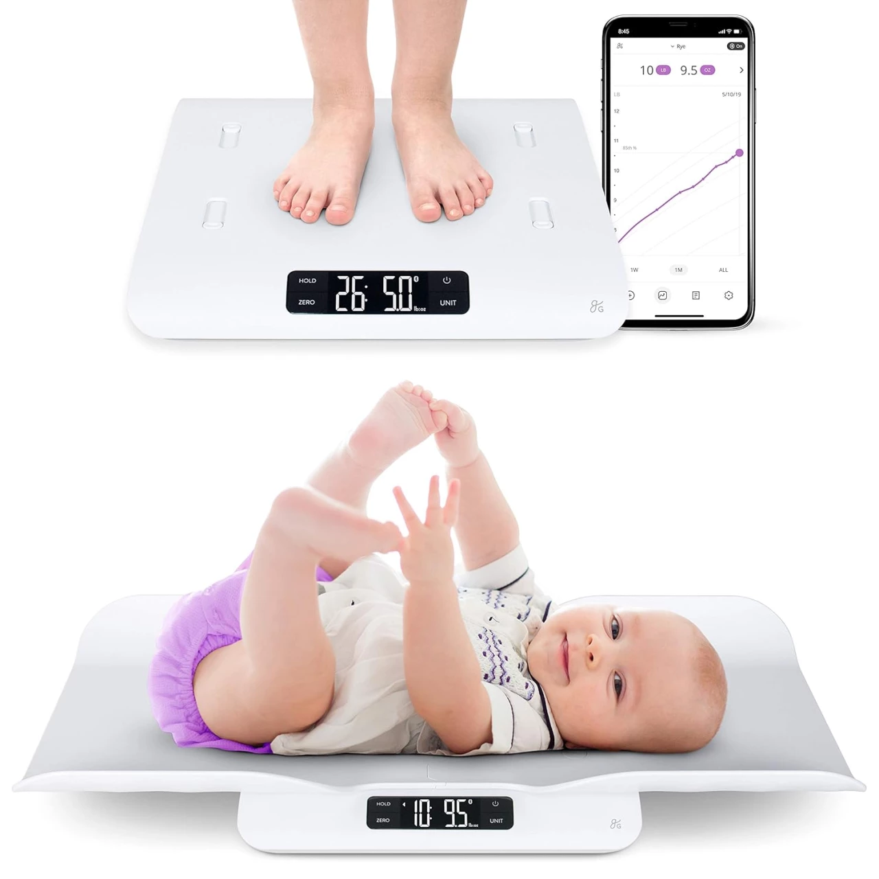 Greater Goods Smart Baby Scale - Accurately Chart The Progress of Your Baby | with in-House Algorithm for Wiggly Babies | Works as Infant &amp; Toddler Scale (Smart Bluetooth Connected)