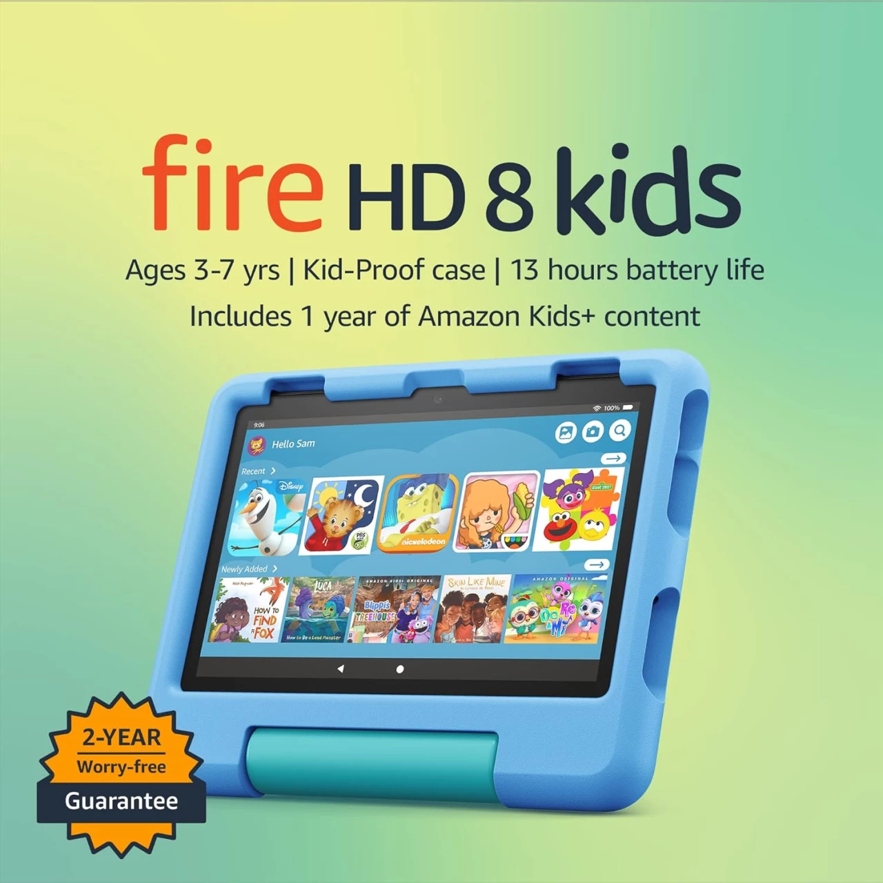 Amazon Fire HD 8 Kids tablet, 8&quot; HD display, ages 3-7, includes 2-year worry-free guarantee, Kid-Proof Case, 32 GB, Blue, (Latest Release)