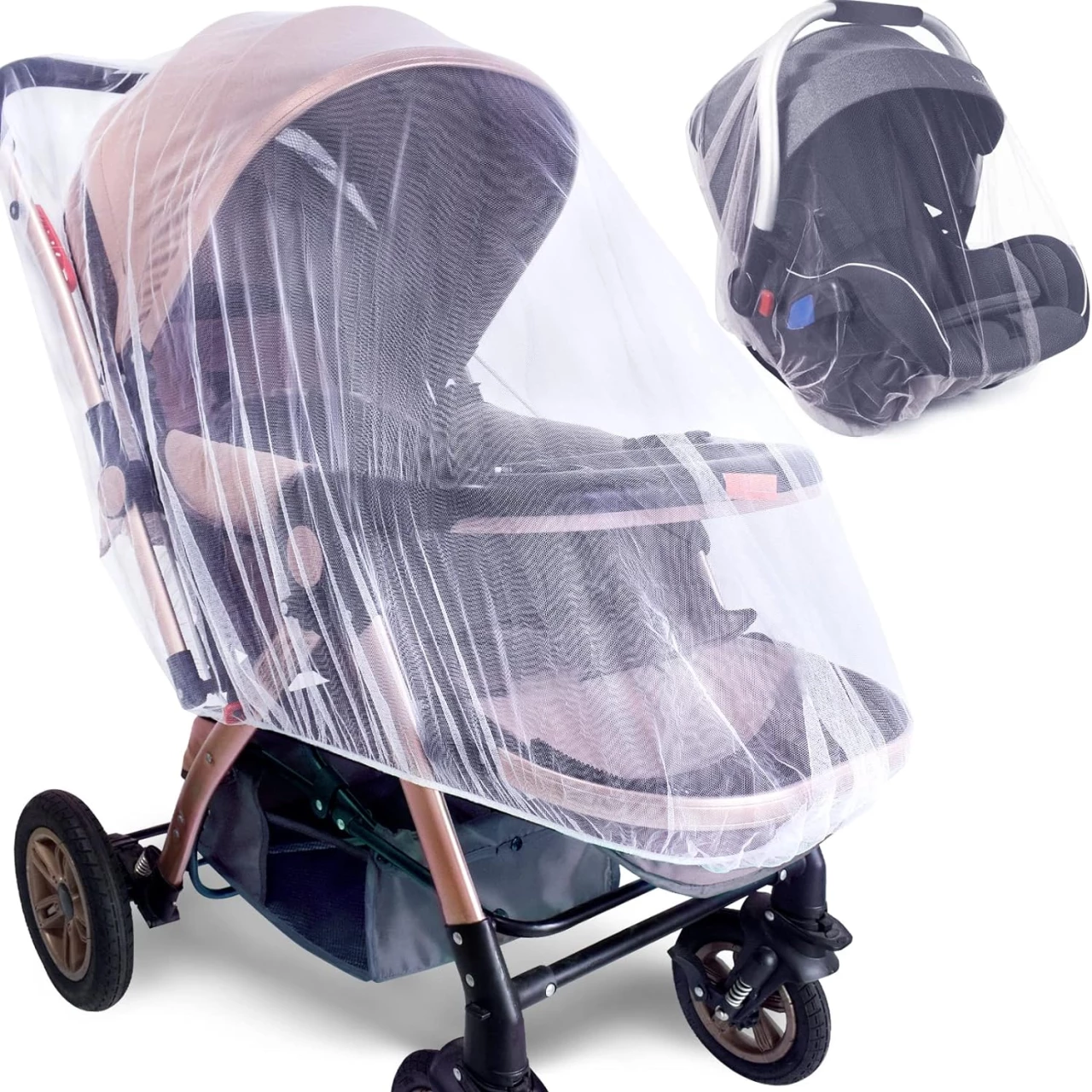 Mosquito Net for Stroller - 2 Pack Durable Baby Stroller Mosquito Net (White)