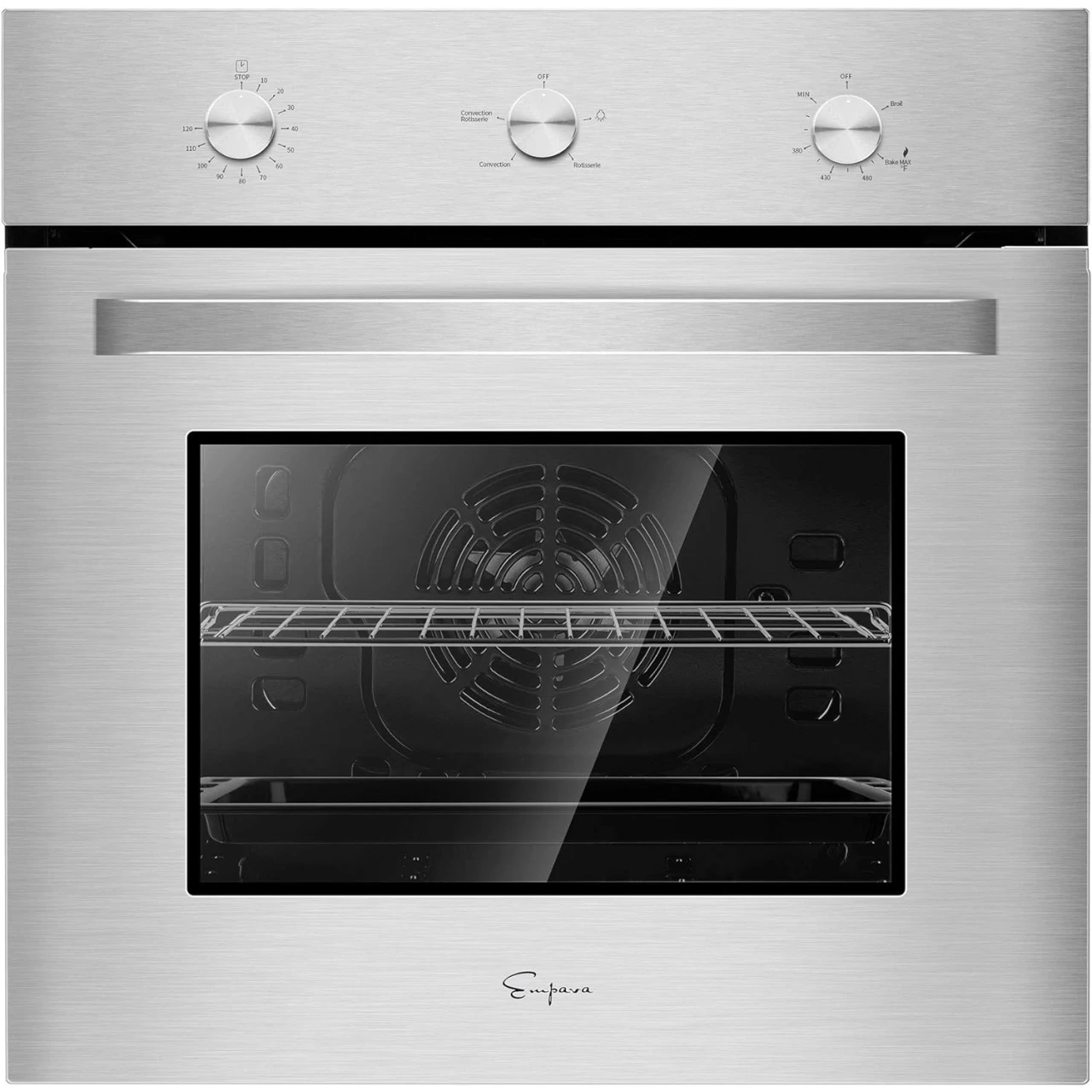 Empava 24&quot; Gas Single Wall Oven with Bake Broil Rotisserie Functions and Mechanical Controls with Built-in Timer and Convection Fan in Stainless Steel