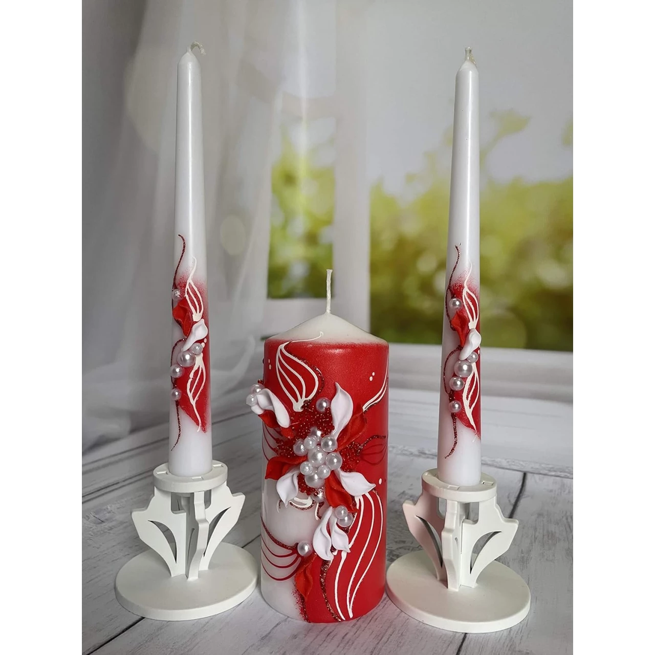 Magik Life Unity Candle Set for Wedding - Wedding Accessories for Reception and Ceremony - Candle Sets - Unity Candle 6 Inch Pillar and 2 * 10 Inch Tapers - Bachelorette and Engagement Party Red