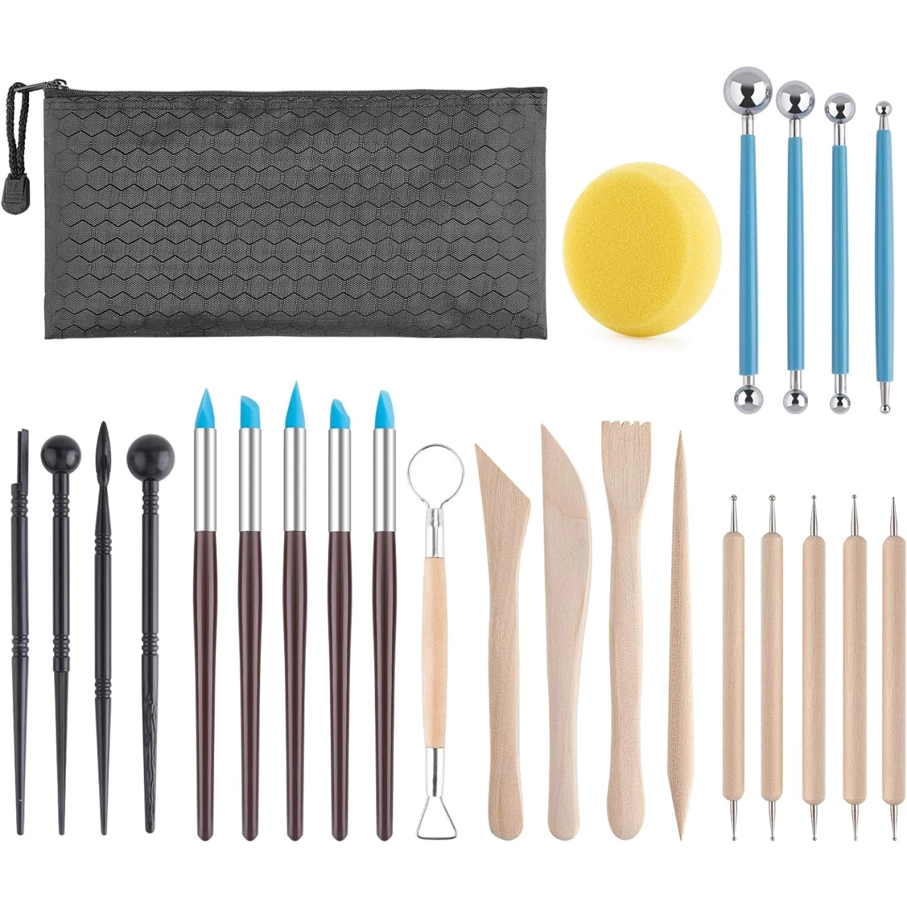 Clay Tools Kit, 24 PCS Polymer Clay Tools, Ceramics Clay Sculpting Tools Kits, Air Dry Clay Tool Set for Adults, Kids, Pottery Craft, Baking, Carving, Drawing, Dotting, Molding, Modeling, Shaping