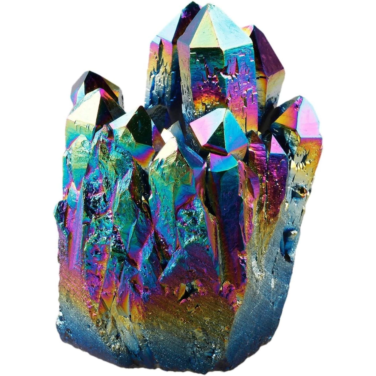 Rockcloud Natural Titanium Coated Rainbow Crystal Quartz Cluster Geode Druzy