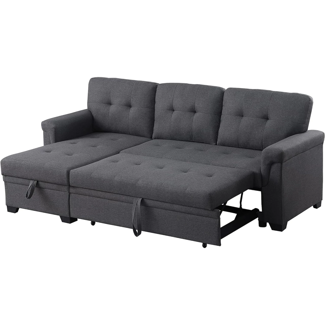 Lilola Home Linen Reversible Sleeper Sectional Sofa with Storage Chaise, Dark. Gray