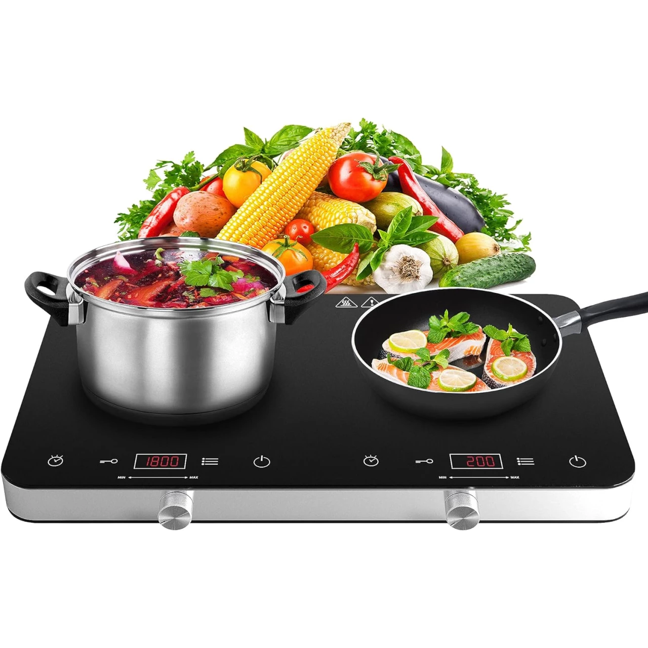 COOKTRON Double Induction Cooktop Burner, 1800w 2 burner Induction Cooker