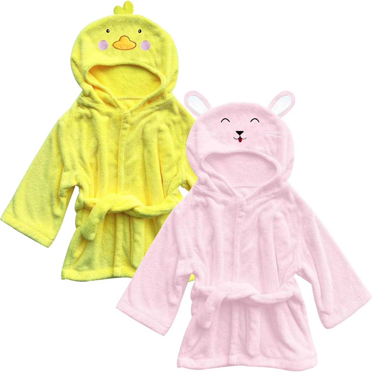 Sunny zzzZZ 2 Pack Unisex Baby Plush Animal Face Robe for 0-9 Months - Neutral Design Softest Newborn Clothes for Boys and Girls - Baby Essentials Registry Search Gifts - Duck and Pink Rabbit