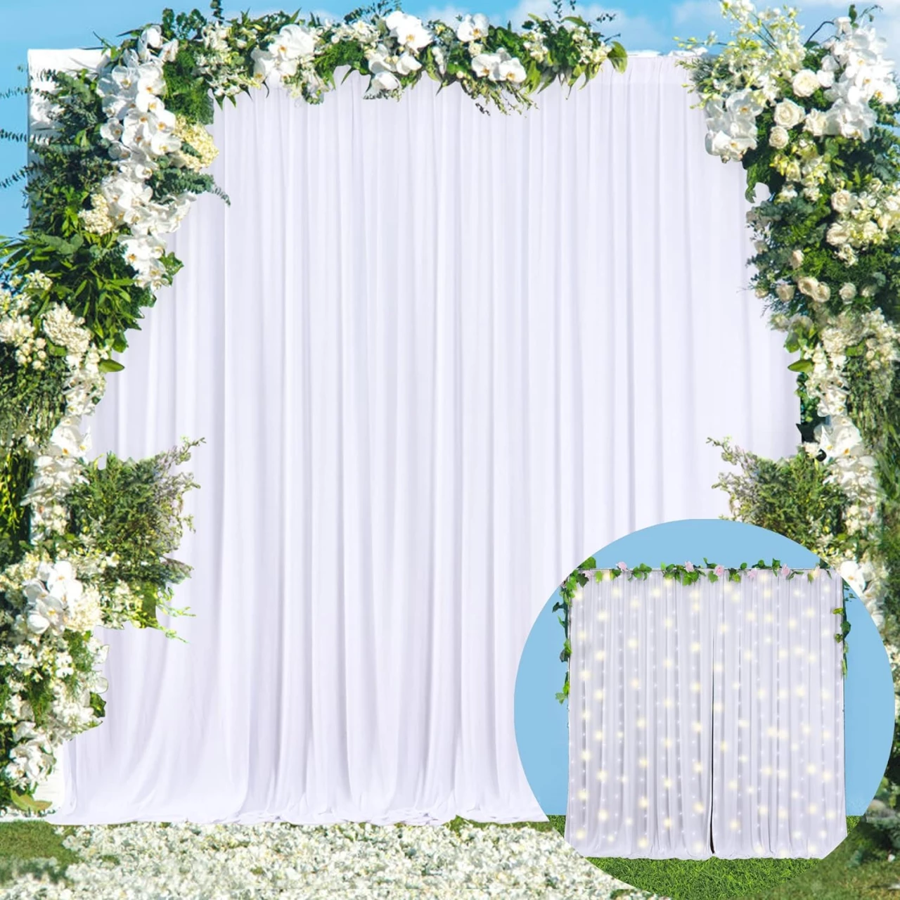 10x10 White Backdrop Curtain for Parties Wedding Wrinkle Free White Photo Curtains Backdrop Drapes Fabric Decoration for Baby Shower 5ft x 10ft,2 Panels