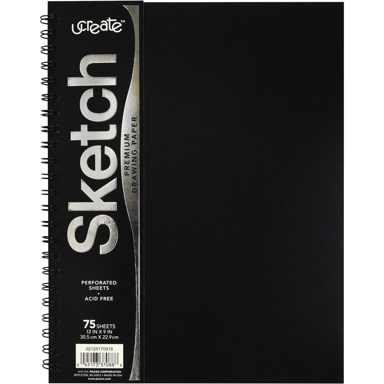 UCreate Poly Cover Sketch Book, Heavyweight, 9&quot; x 12&quot;, Black, 75 Sheets