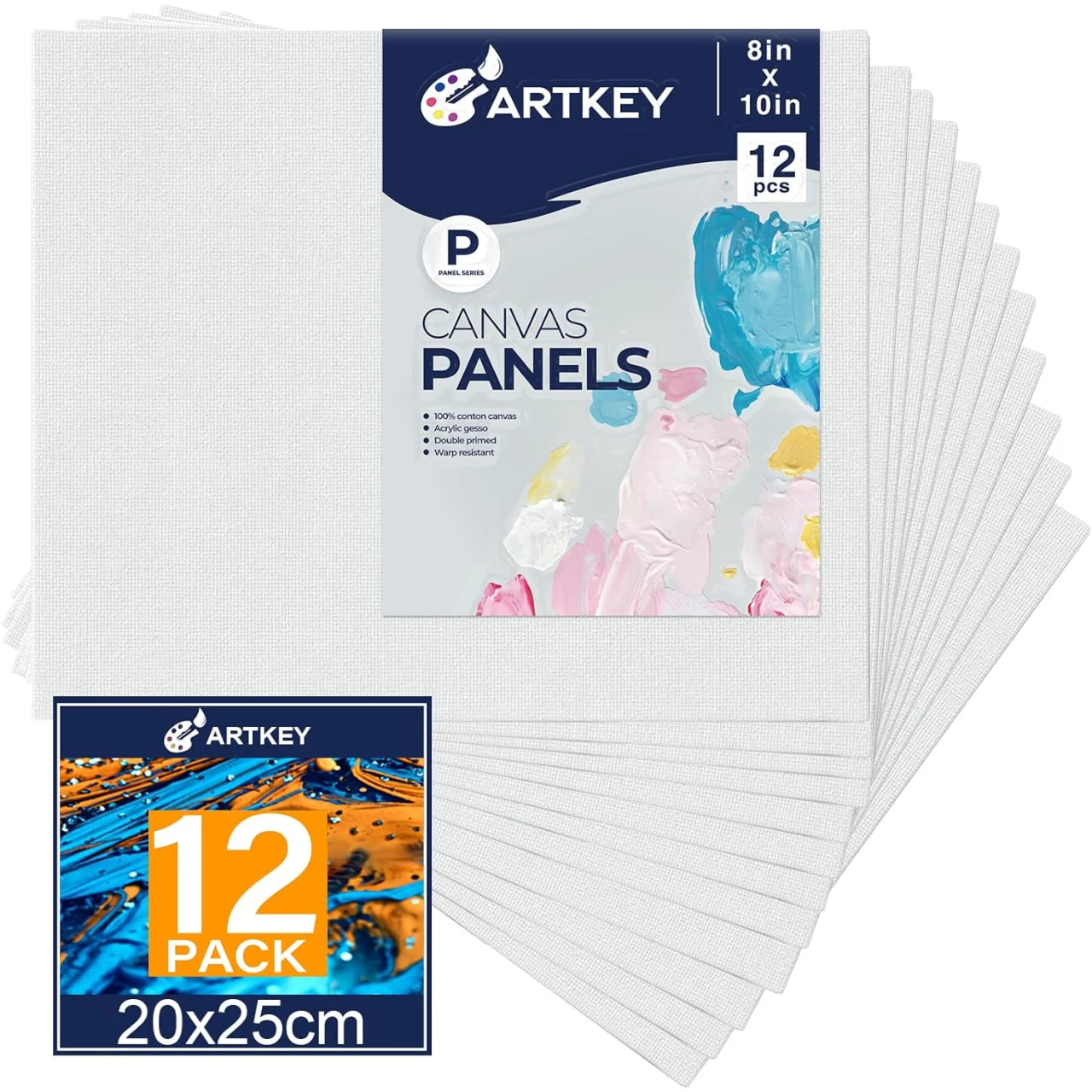 Canvas Panels 8x10 Inch 12-Pack, 10 oz Double Primed Acid-Free 100% Cotton Paint Canvases for Painting