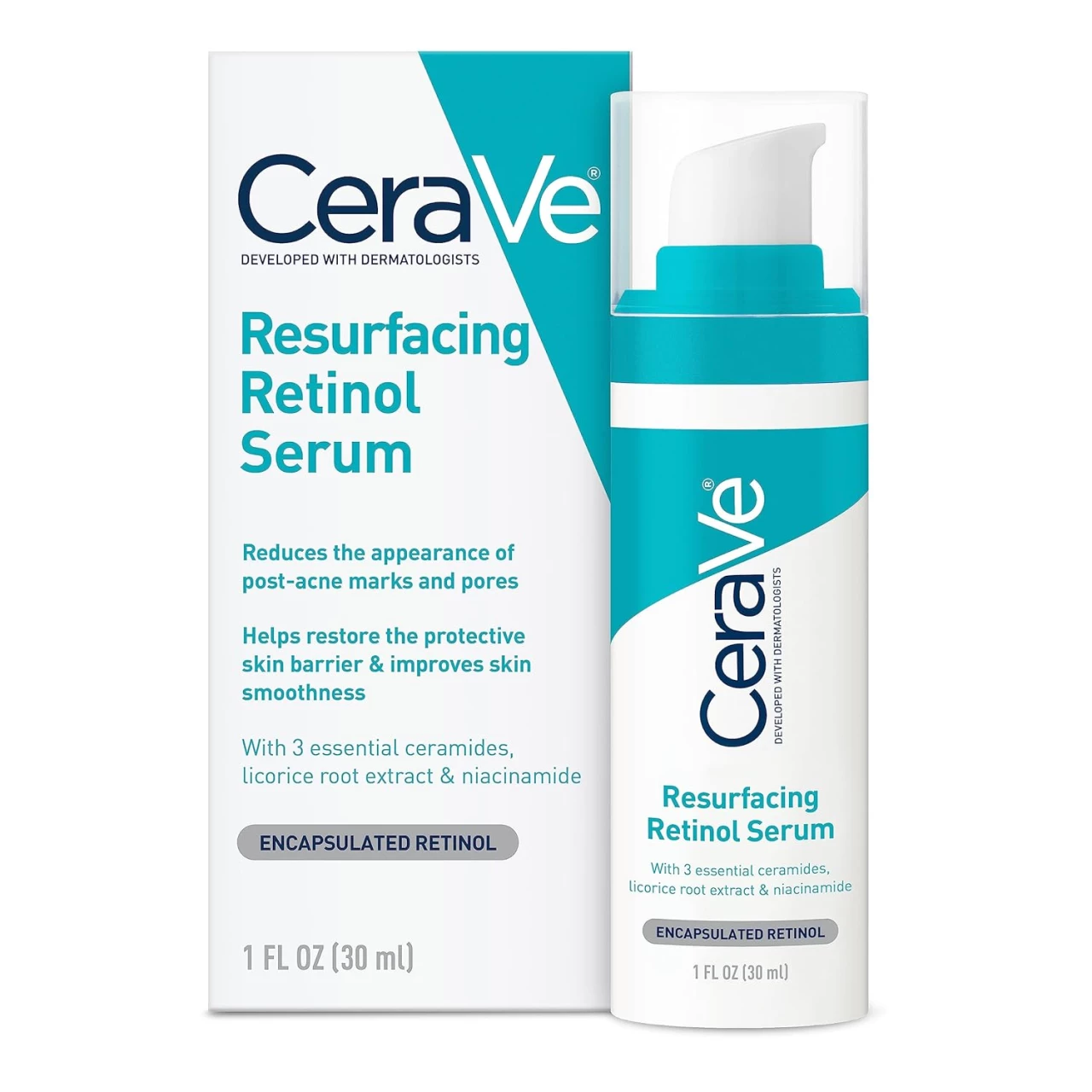 CeraVe Retinol Serum for Post-Acne Marks and Skin Texture | Pore Refining, Resurfacing, Brightening Facial Serum with Retinol and Niacinamide | Fragrance Free, Paraben Free &amp; Non-Comedogenic| 1 Oz