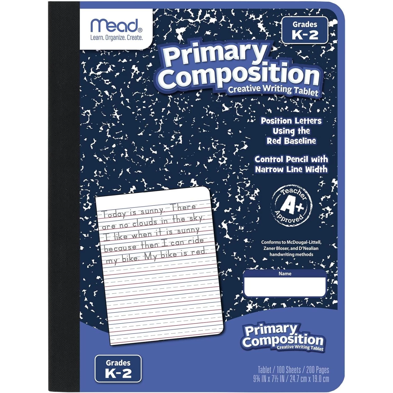 Mead Primary Composition Notebook, Wide Ruled Paper, Grades K-2 Writing Workbook, 9-3/4&quot; x 7-1/2&quot;, 100 Sheets, Blue Marble (09902)