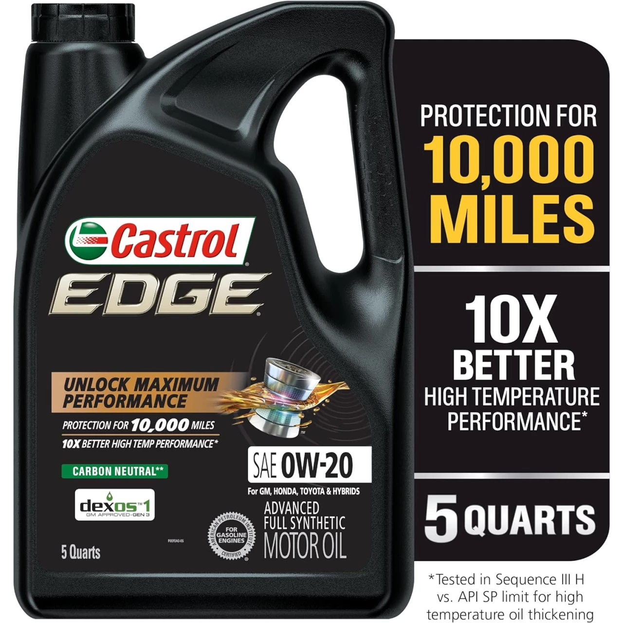 Castrol 03124 Edge 0W-20 Advanced Full Synthetic Motor Oil, 5 Quarts