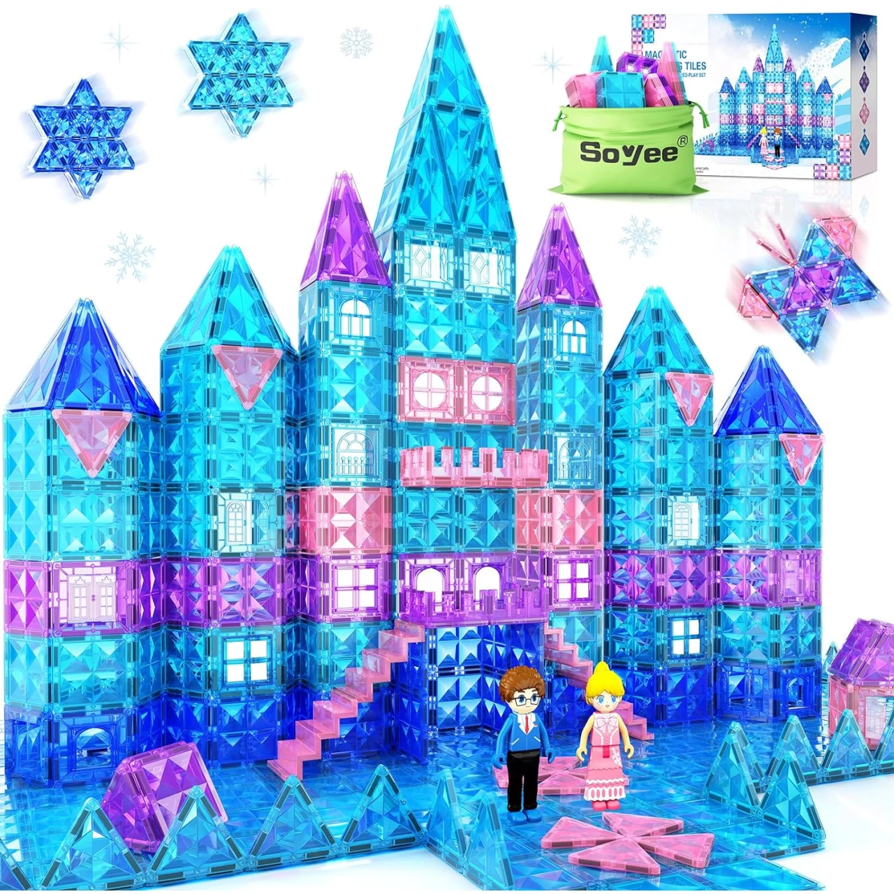 Diamond Magnetic Tiles 102pcs with Dolls, Girls Toys Age 4-5 6-8, Princess Castle Magnetic Blocks, Birthday Gifts &amp; Toys for 3 4 5 6 7 8+ Year Old Girls &amp; Boys, Xmas Gifts for Kids