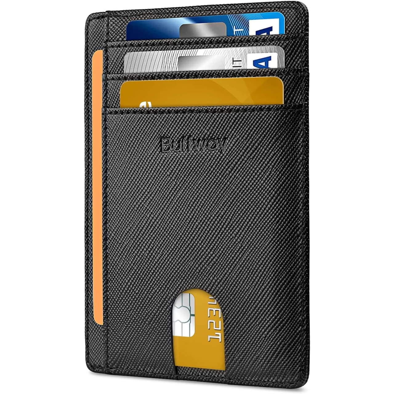 Buffway Slim Minimalist Front Pocket RFID Blocking Leather Wallets