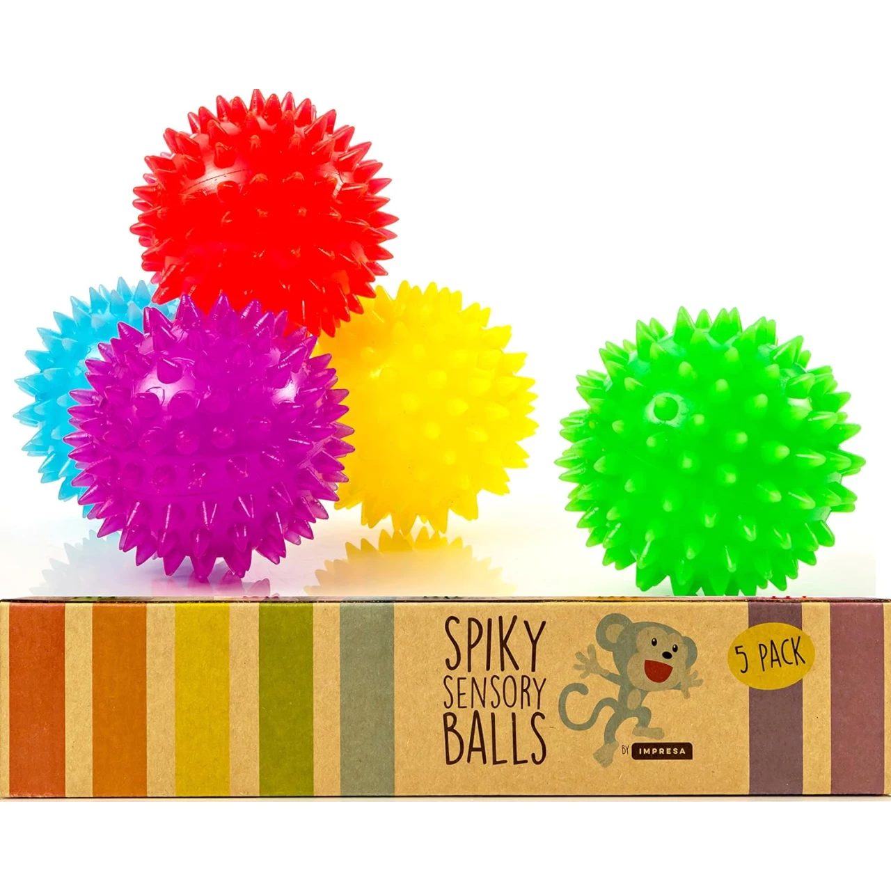 IMPRESA [5 Pack] Spiky Sensory Balls - Squeezy and Bouncy Fidget Toys - Sensory Toys