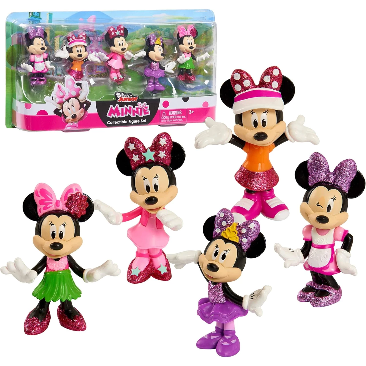 Disney Junior Minnie Mouse 3 Inch Tall Collectible Figure Set, 5 Piece Set Includes Tennis, Hula, Candy Maker, Popstar, and Ballerina Outfits, by Just Play