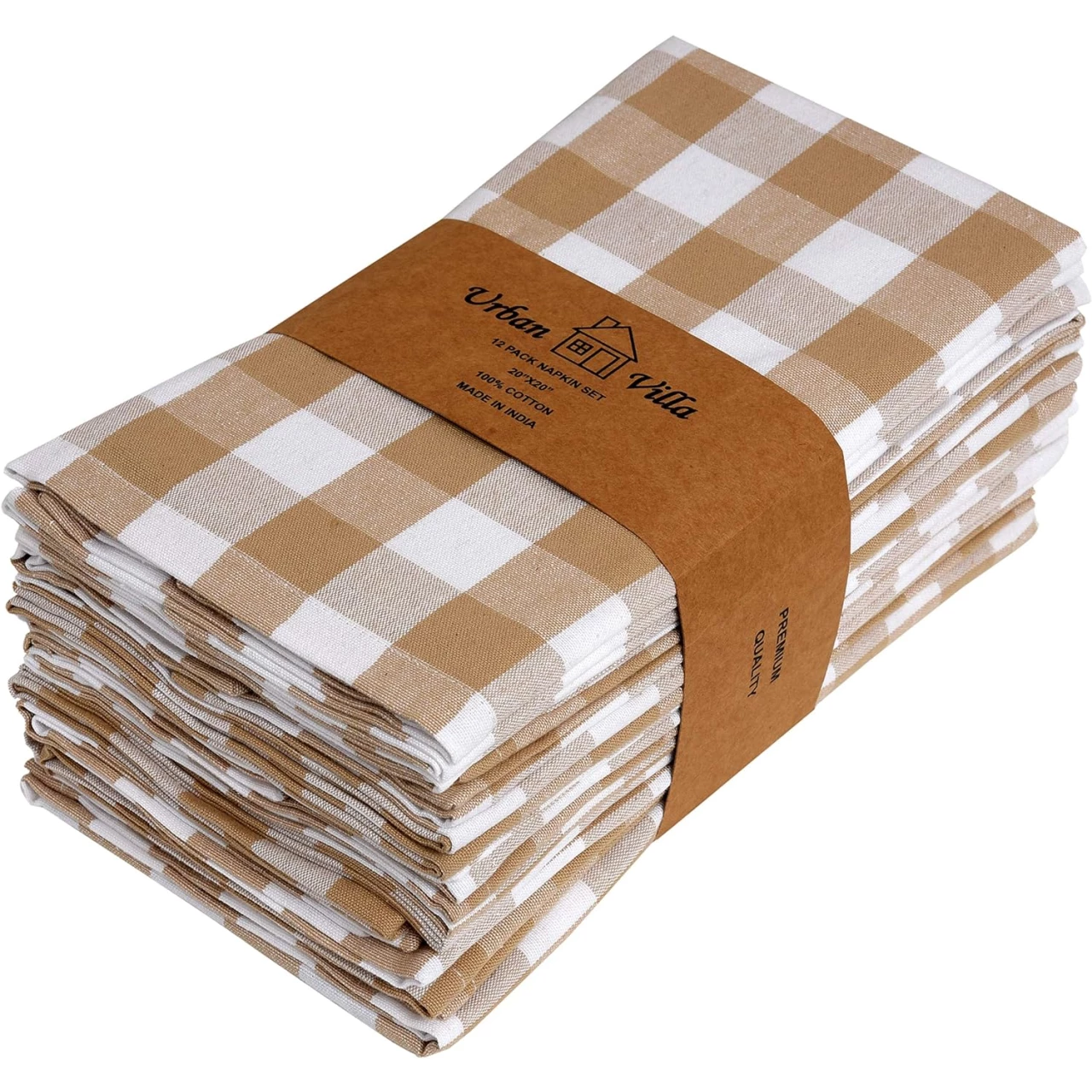 Urban Villa Dinner Napkins, Everyday Use, Premium Quality,100% Cotton, Set of 12, Size 20X20 Inch, Taupe/White Oversized Cloth Napkins with Mitered Corners, Ultra Soft, Durable Hotel Quality