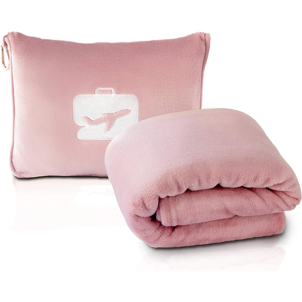 EverSnug Travel Blanket and Pillow - Premium Soft 2 in 1 Airplane Blanket with Soft Bag Pillowcase (Light Pink)
