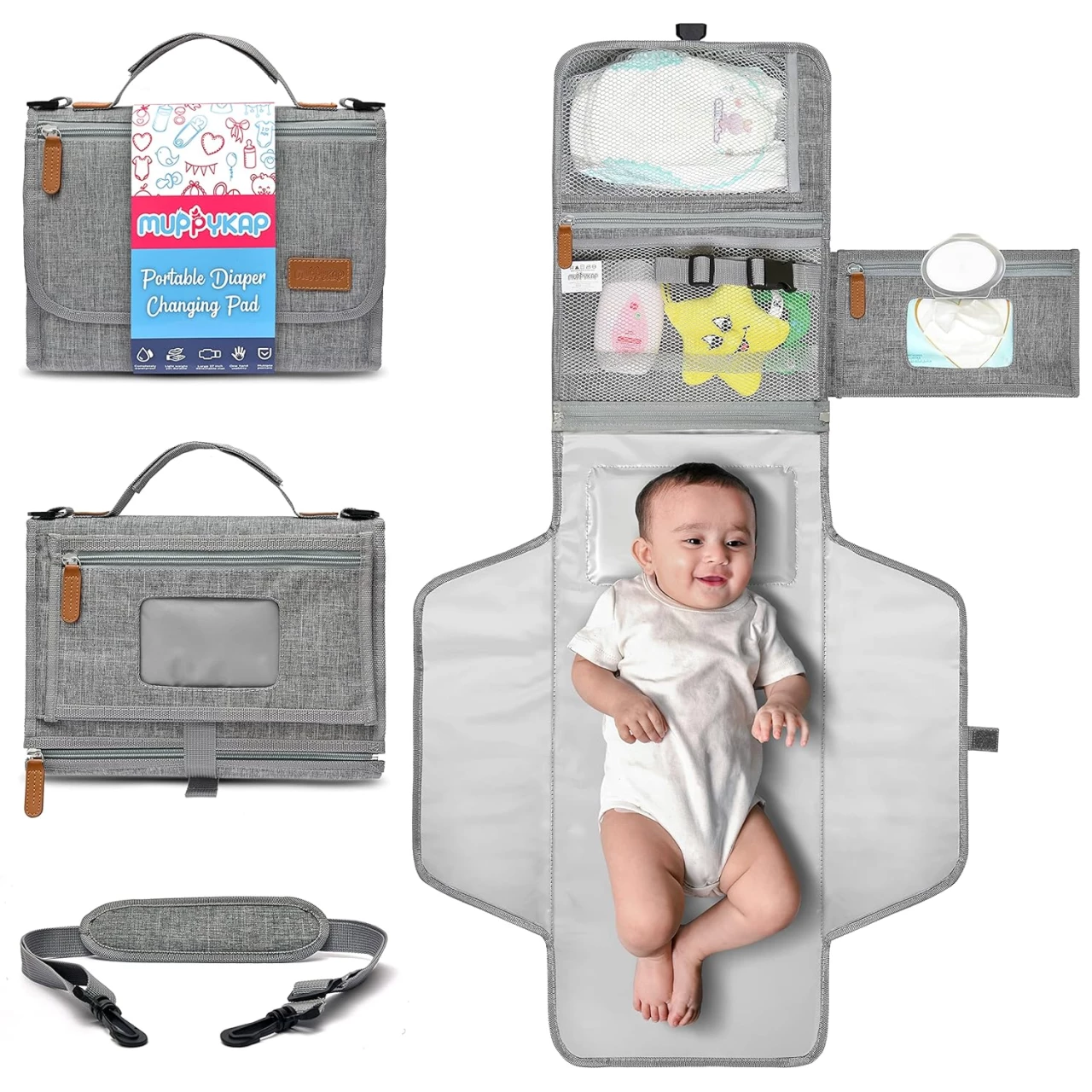 Portable Changing Pad with Shoulder Strap - Detachable Travel Changing Pad - Baby Shower Gifts - Fully Padded &amp; Lightweight - Baby Boy Gifts - Diaper Changing Pad - Changing Mat 27&quot;x22&quot;