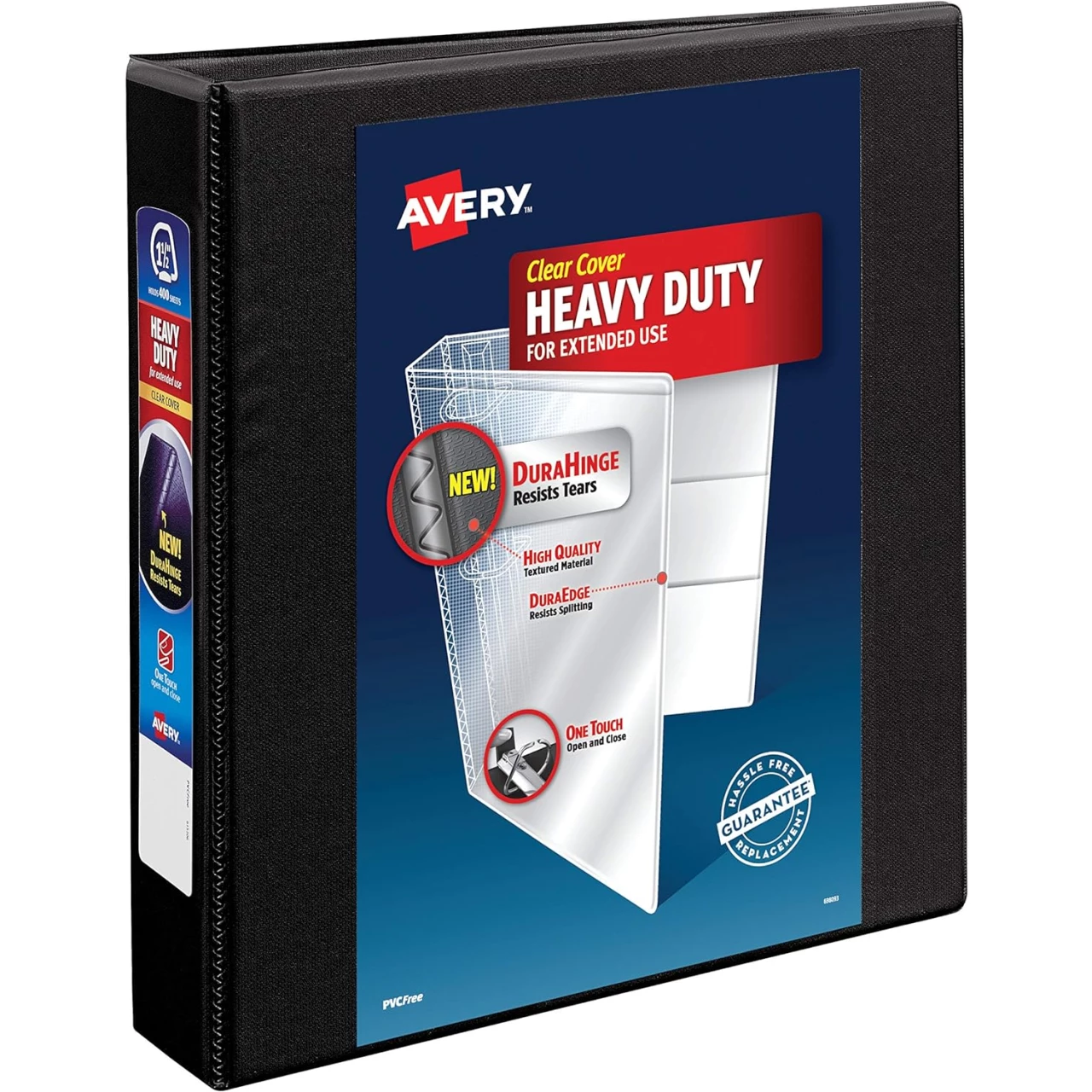 Avery Heavy Duty View 3 Ring Binder, 1.5&quot; One Touch EZD Ring, Holds 8.5&quot; x 11&quot; Paper, 1 Black Binder (79695)