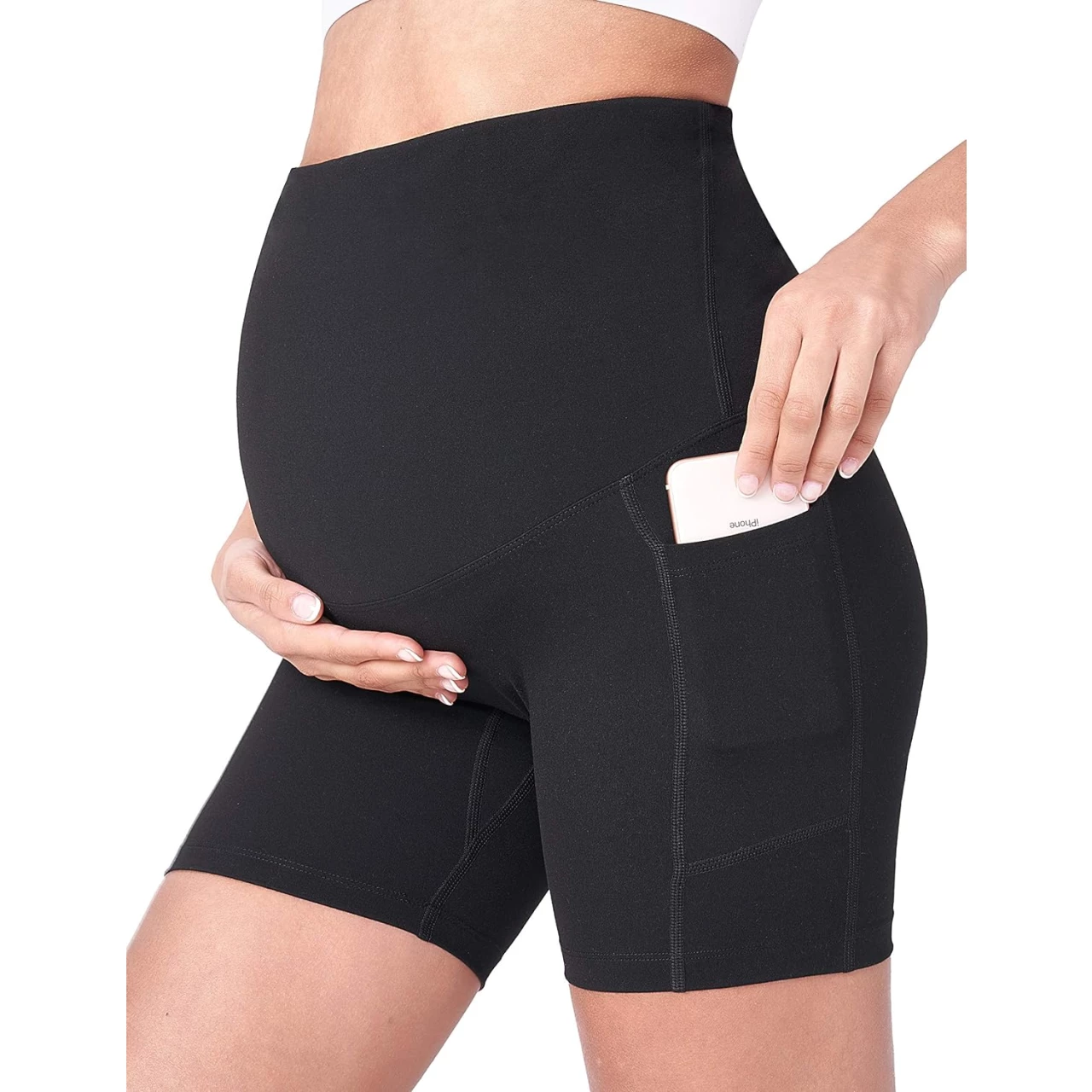 POSHDIVAH Women&rsquo;s Maternity Yoga Shorts Over The Belly Bump Summer Workout Running Active Short Pants with Pockets 5&quot;/8&quot;