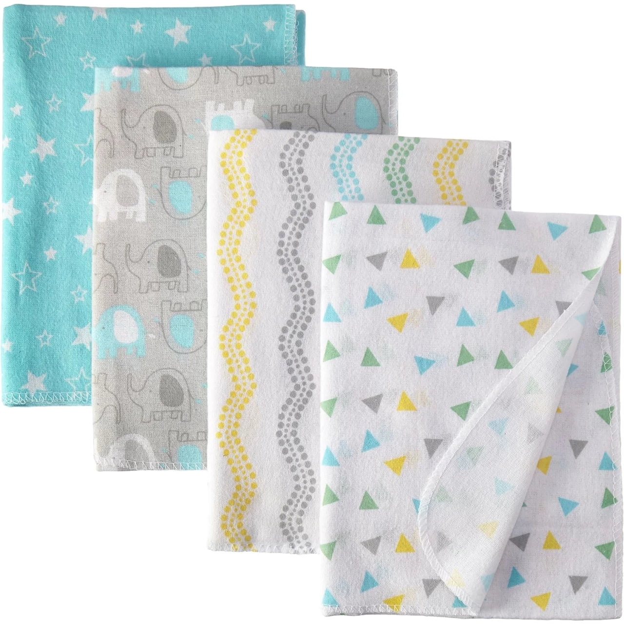 Luvable Friends Unisex Baby Cotton Flannel Receiving Blankets, Basic Elephant 4-Pack, One Size