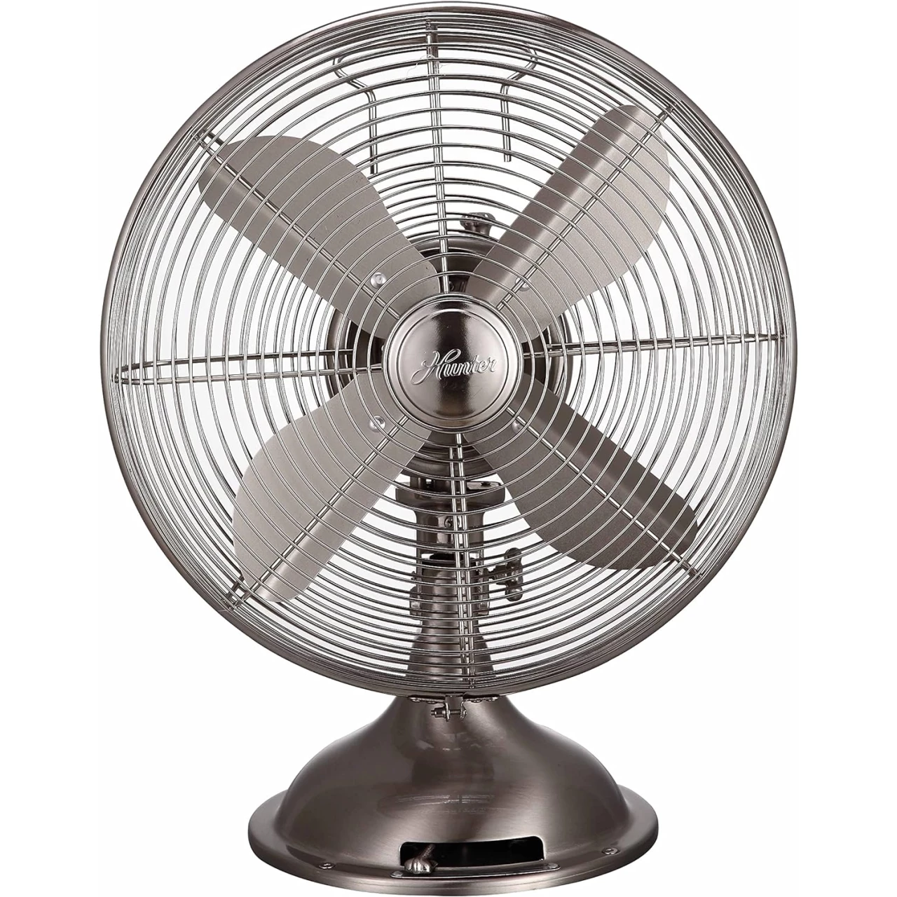 HUNTER 90400z All Metal Retro Table Fan - Powerful 3 Speeds and Smooth Oscillation, 12&quot;, Brushed Nickel