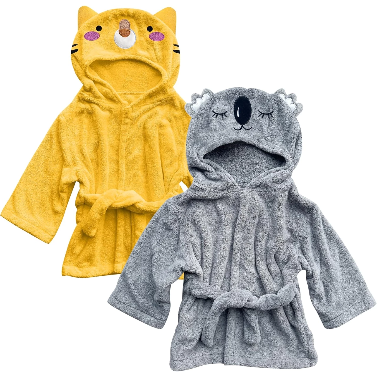 Sunny zzzZZ 2 Pack Unisex Baby Plush Animal Face Robe for 0-9 Months - Neutral Design Softest Newborn Clothes for Boys and Girls - Baby Essentials Registry Search Gifts - Cat and Koala