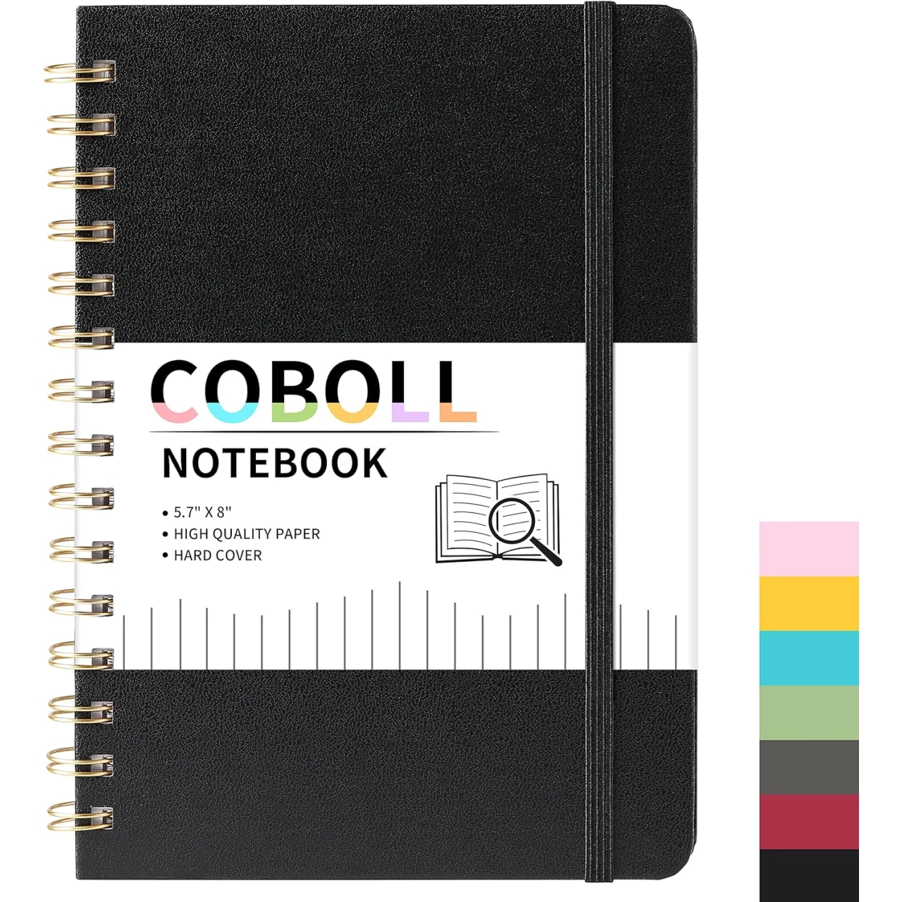 Ruled Notebook/Journal - Notebooks with Hardcover and Premium Thick Paper, 8&quot; x 5.7&quot; (exclusive of spirals), College Ruled Spiral Notebook/Journal, Strong Twin-Wire Binding, Back Pocket, Black