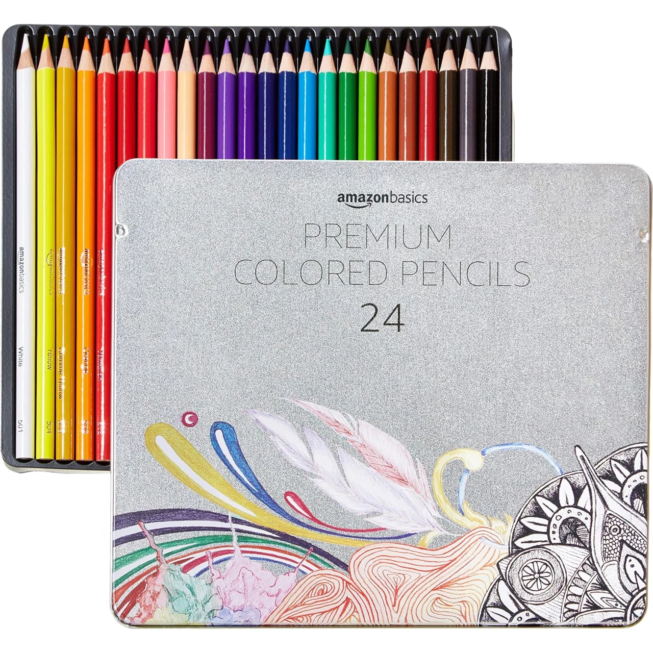 Amazon Basics Premium Colored Pencils, Soft Core, 24 Count, Pack of 1, Multicolor