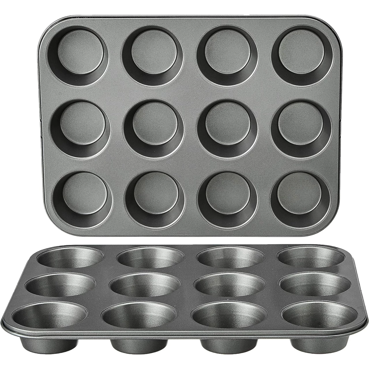 Amazon Basics Nonstick Round Muffin Baking Pan, 12 Cups, Set of 2, Gray