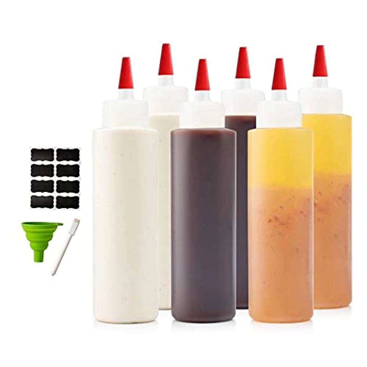 6-pack Premium Plastic Condiment Squeeze Squirt Bottles (16 oz)