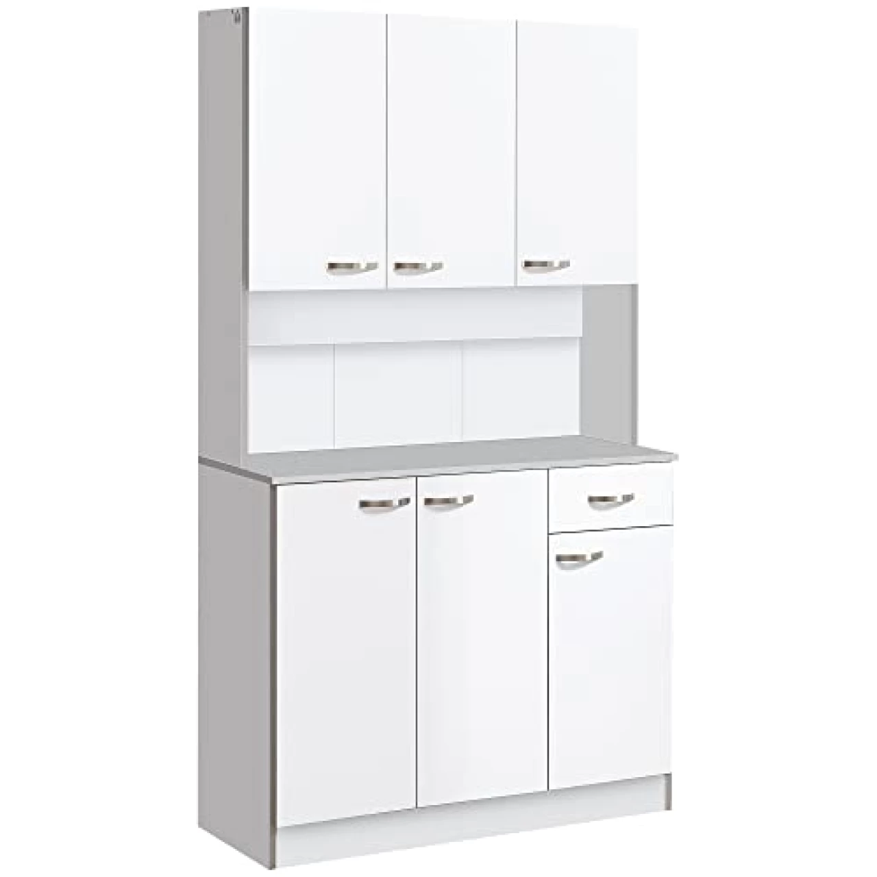 HOMCOM 71&quot; Freestanding Buffet with Hutch, Kitchen Storage Cabinets, Pantry with 6 Doors, 3 Adjustable Shelves, and Drawer for Living Room, White