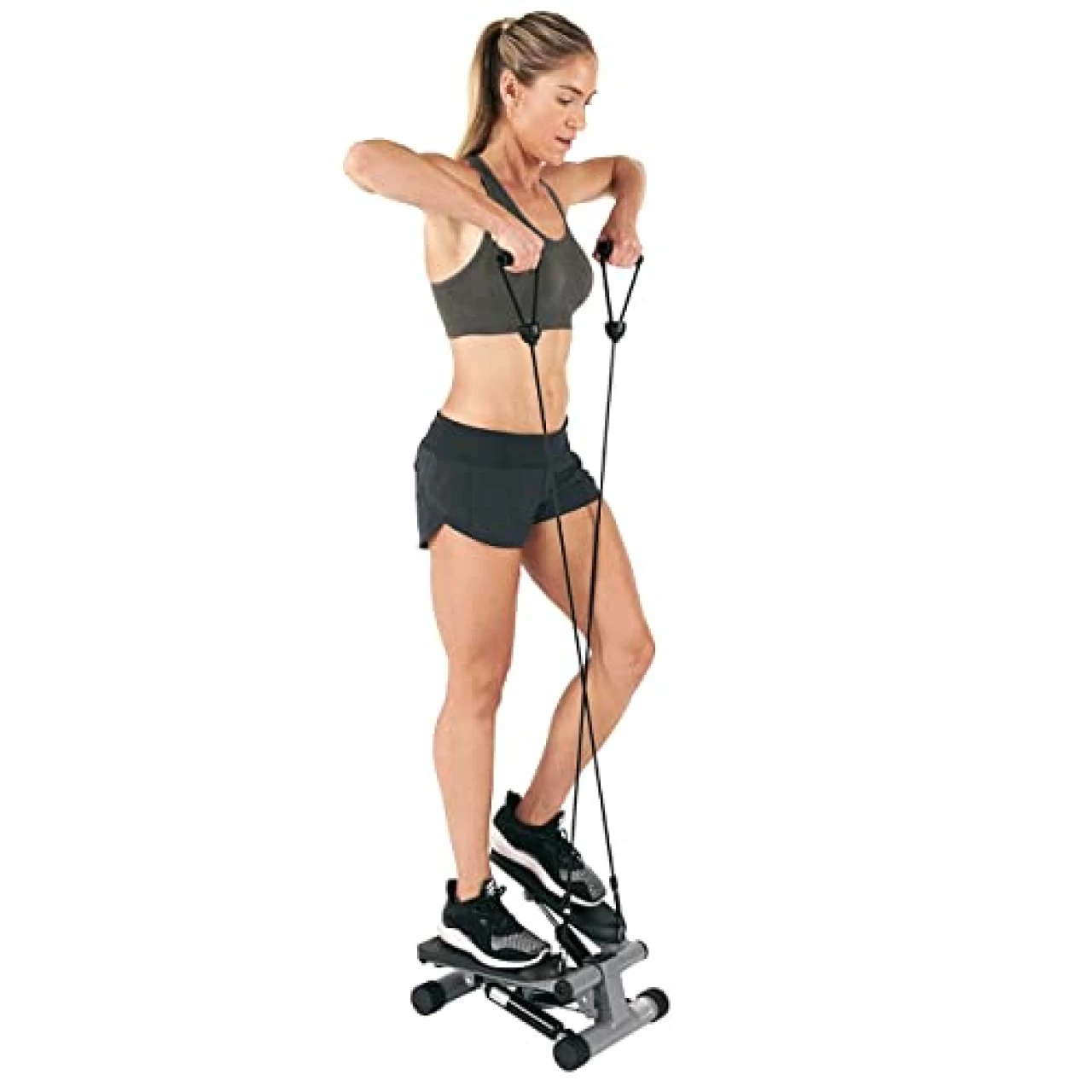 Sunny Health &amp; Fitness Mini Stepper with Resistance Bands, Black
