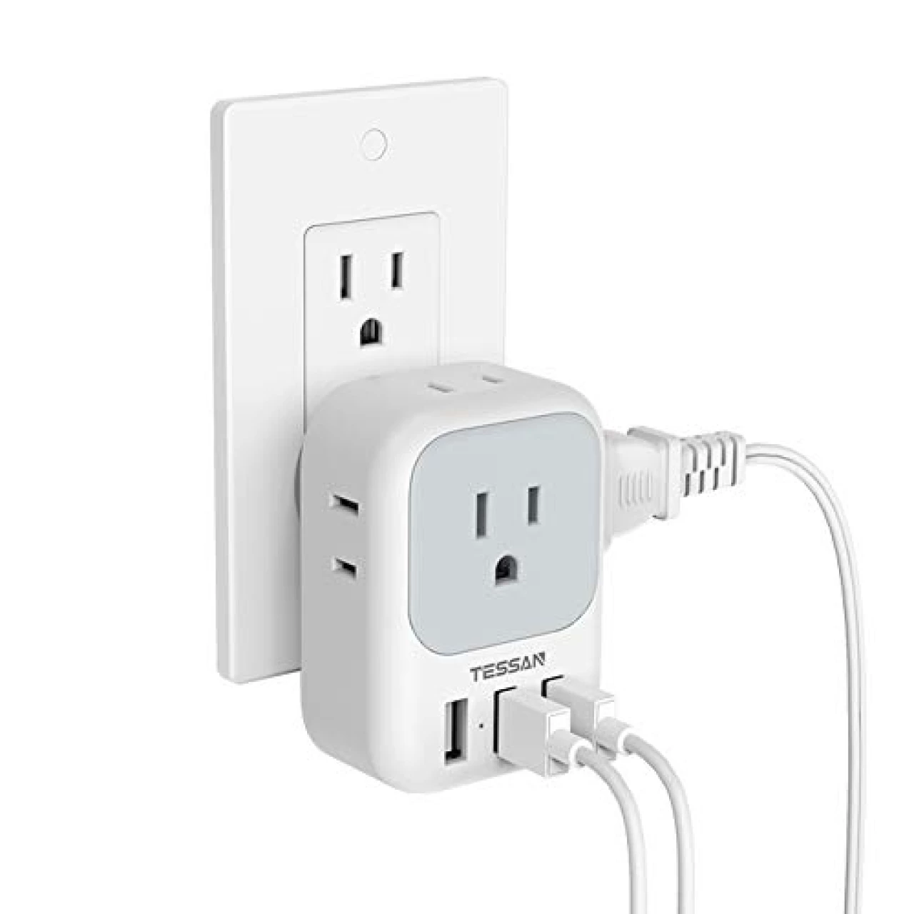 Multi Plug Outlet Extender with USB, TESSAN Electrical 4 Box Splitter 3 USB Wall Charger, Multiple Charging Station for Cruise, Travel, Office, Dorm Essentials