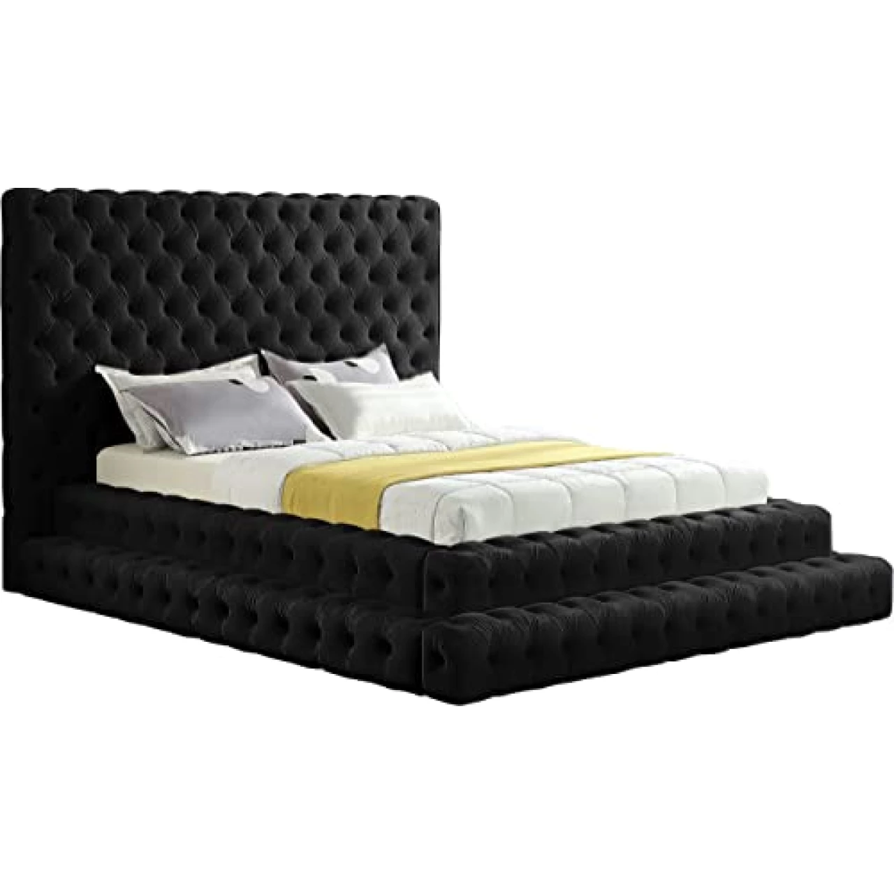 Meridian Furniture Revel Collection Velvet Upholstered Bed with Deep Button Tufting, Queen, Black