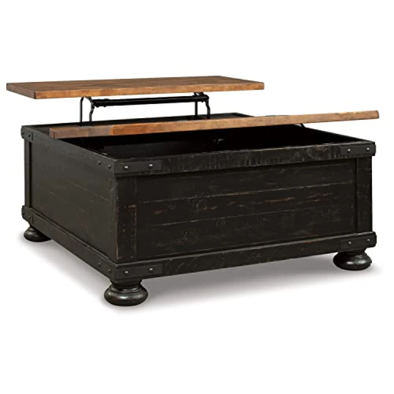 Signature Design by Ashley Valebeck Farmhouse Lift Top Coffee Table with Storage, Distressed Brown &amp; Black Finish, 36 in x 36 in x 18 in