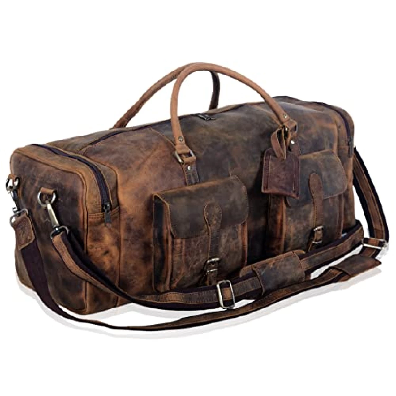 KomalC 28 inch Duffel Bag Travel Sports Overnight Weekend Leather Duffle Bag for Gym Sports Cabin Holdall bag (Distressed Brown)
