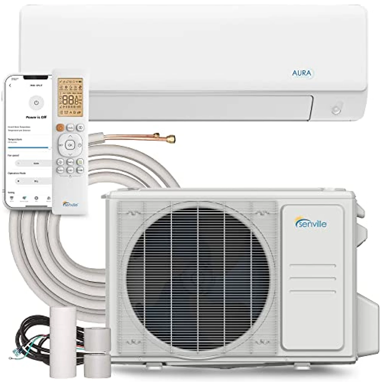 Senville AURA Series Mini Split Air Conditioner Inverter Heat Pump, 24000 BTU, Works with Alexa, Energy Star, White