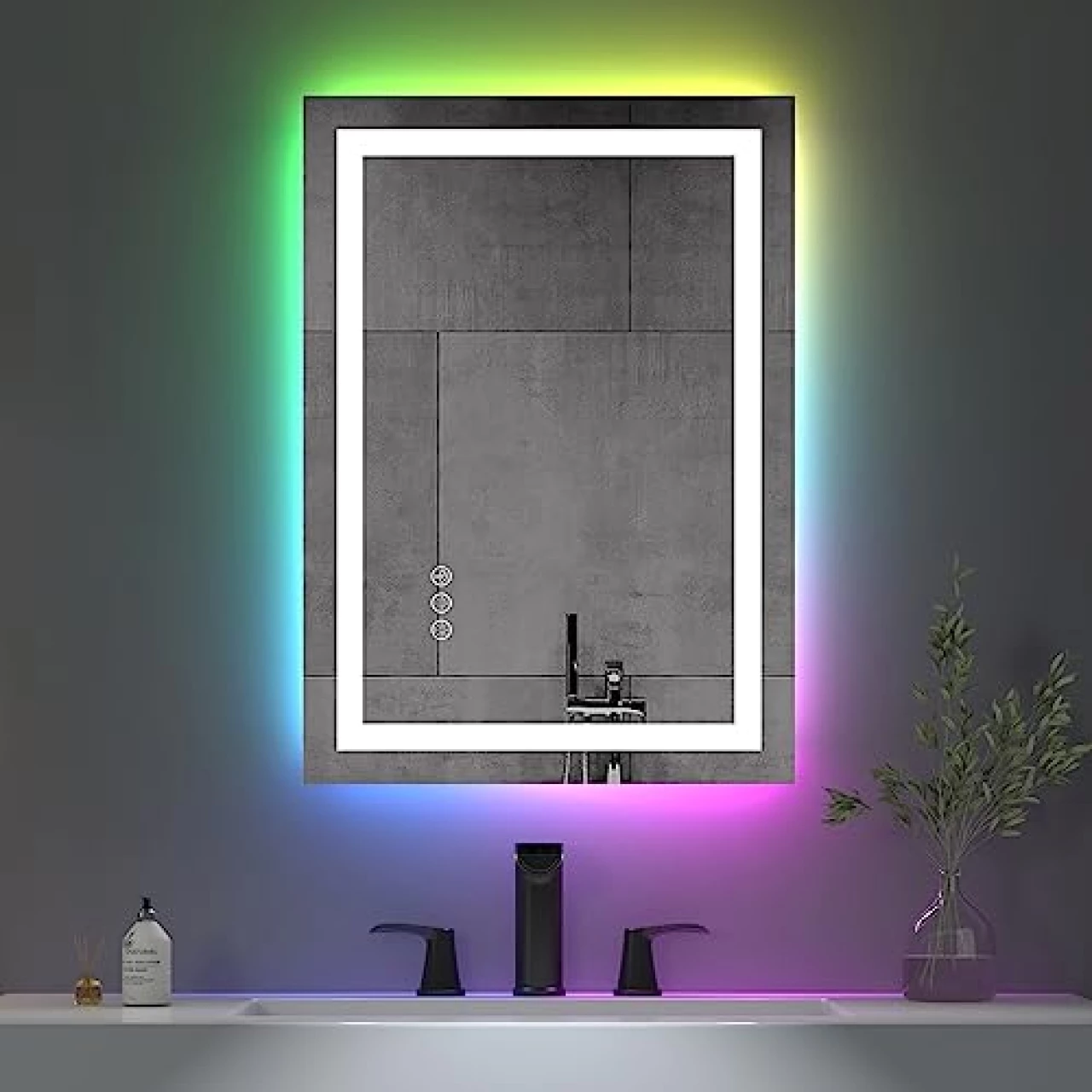 JONKEAN 28&quot;x20&quot; LED Bathroom Mirror with Lights, Anti-Fog Wall Mounted Led Mirror for Bathroom, Rectangular RGB Lighted Bathroom Mirrors for Wall, Backlit Bathroom Vanity Mirror with Memory Function