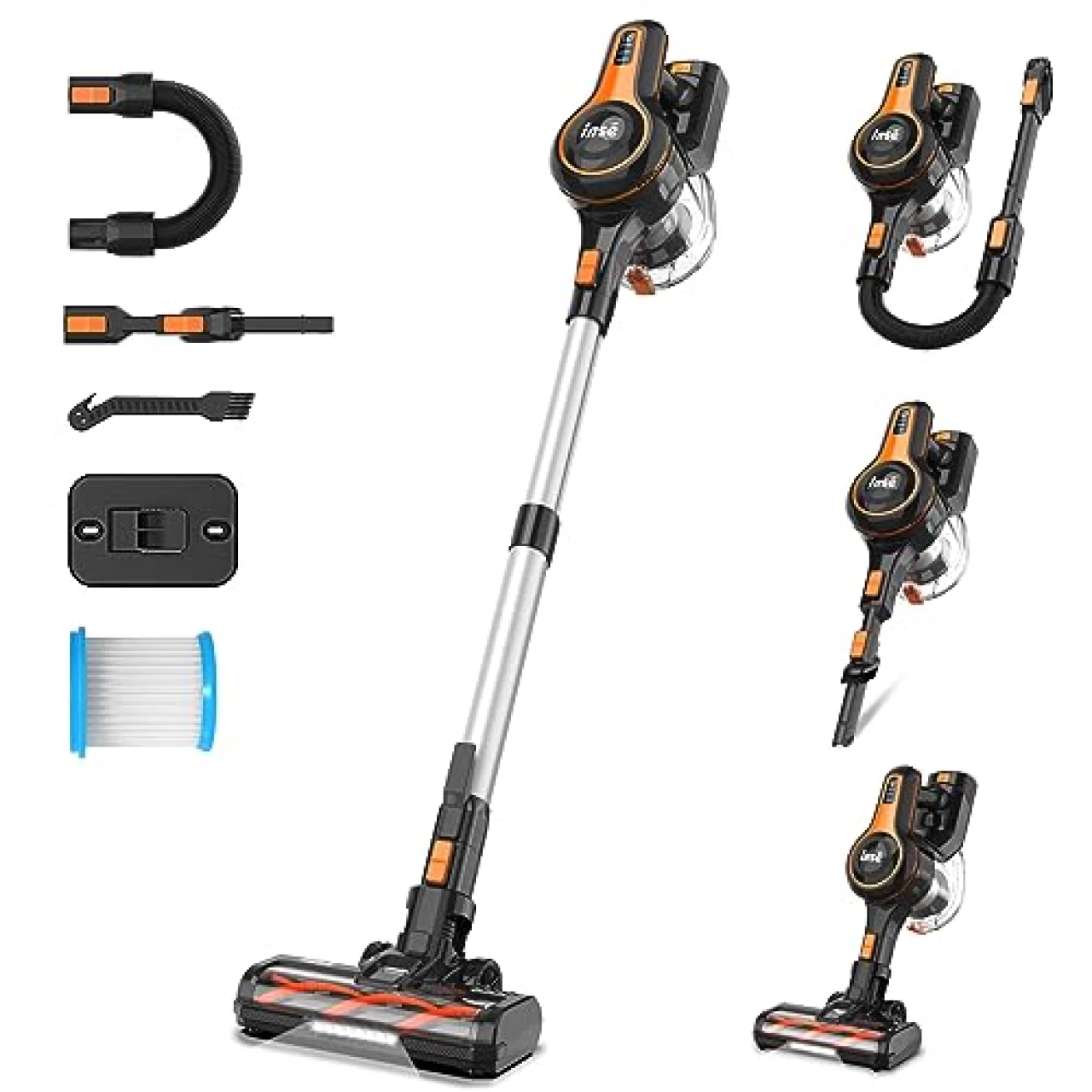 INSE Cordless Vacuum Cleaner, 28Kpa 300W Powerful Cordless Stick Vacuum, 8-in-1 Rechargeable Vacuum with 2500m-Ah Battery, 45min Runtime Lightweight Stick Vacuum for Pet Hair Hard Floor Carpet Home
