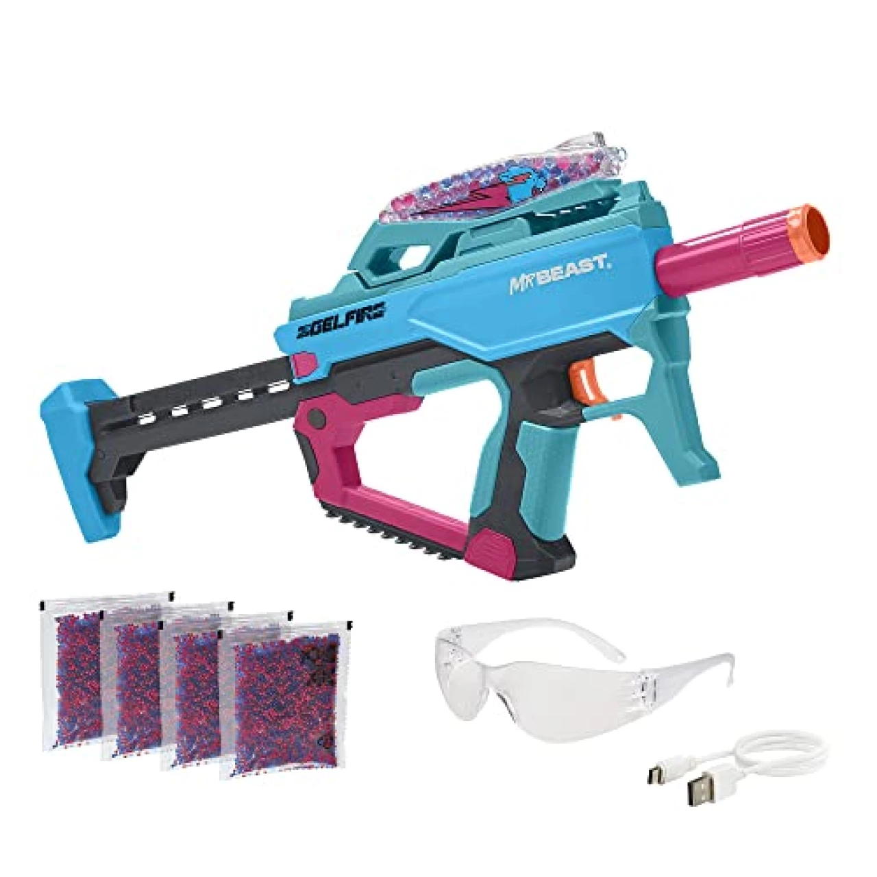Nerf Pro Gelfire X MrBeast Full Auto Blaster &amp; 20,000 Gelfire Rounds, 300 Round Hopper, Rechargeable Battery, Eyewear, Ages 14 &amp; Up