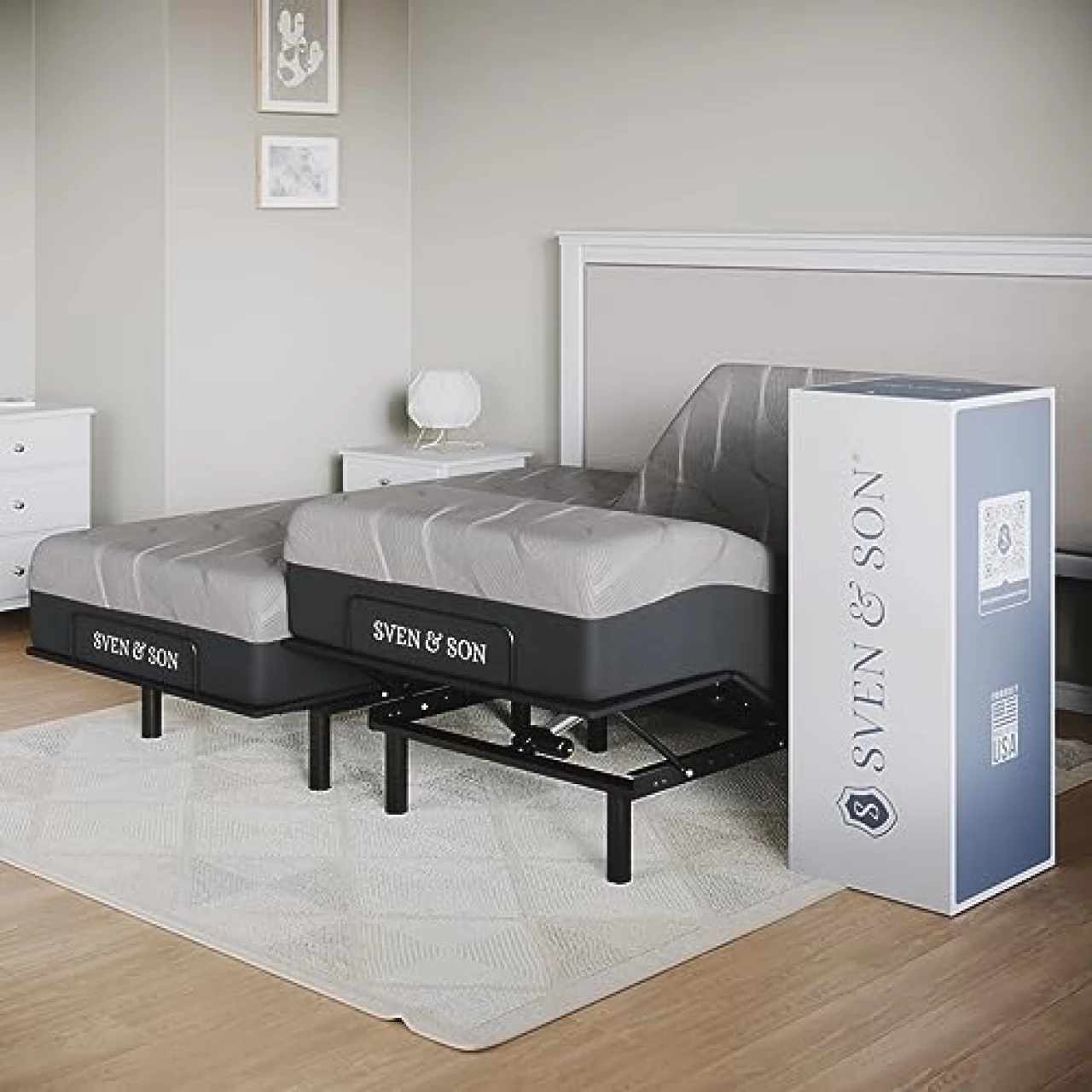 Sven &amp; Son Essential Adjustable Bed Base (Frame) + 14 inch Hybrid Spring Mattress