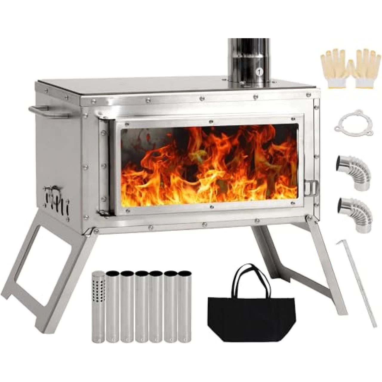 LEISU Tent Stove Portable Outdoor Wood Burning Stove with Chimney Pipe