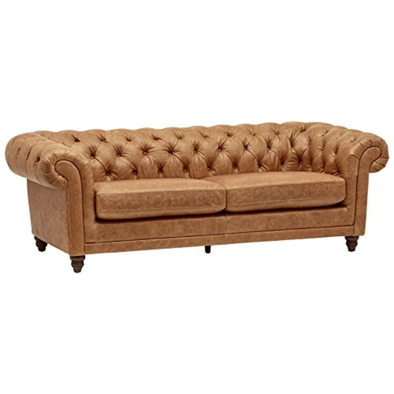 Amazon Brand - Stone &amp; Beam Bradbury Chesterfield Tufted Leather Sofa Couch, 93&quot;, Cognac